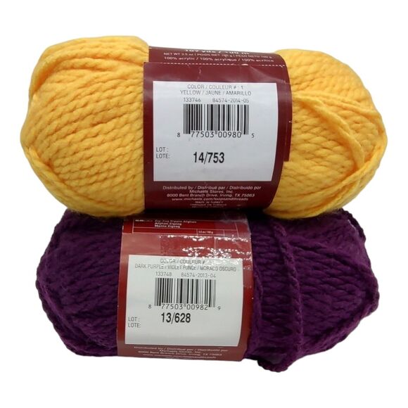 Mixed Lot of 2 Charisma by Loops & Threads Acrylic Yarn Dark Purple #3 Yellow #1 - Picture 5 of 11